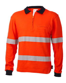 Daneunder Flame Resistant Long Sleeve Hi Vis Polo Work Shirt with Short Back